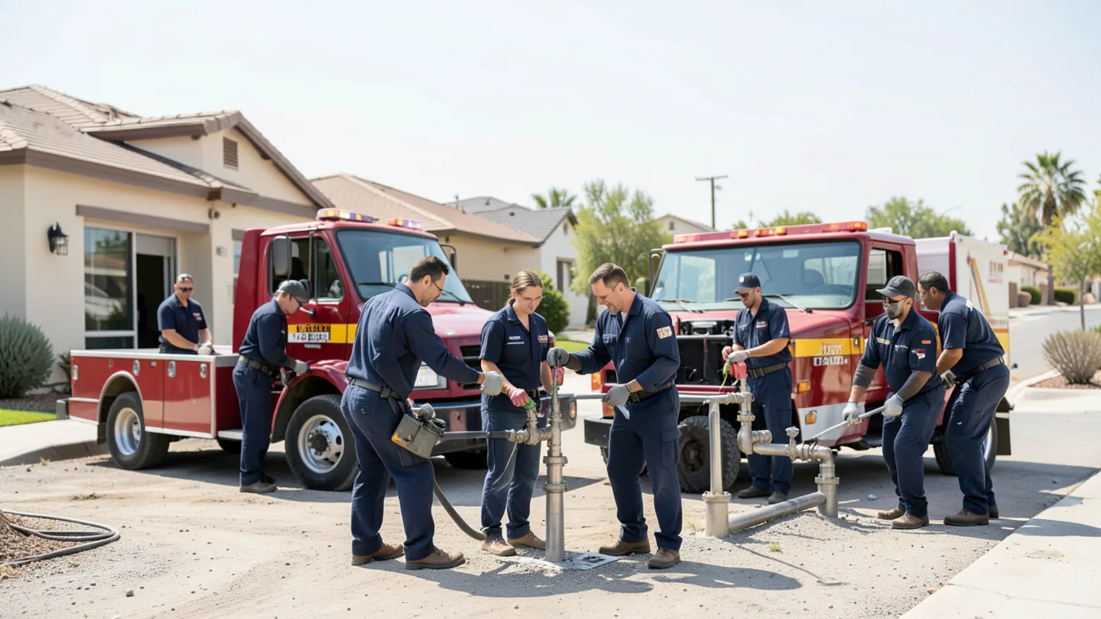 Plumbing dispatch coordination desk and service territory map for Ontario, California