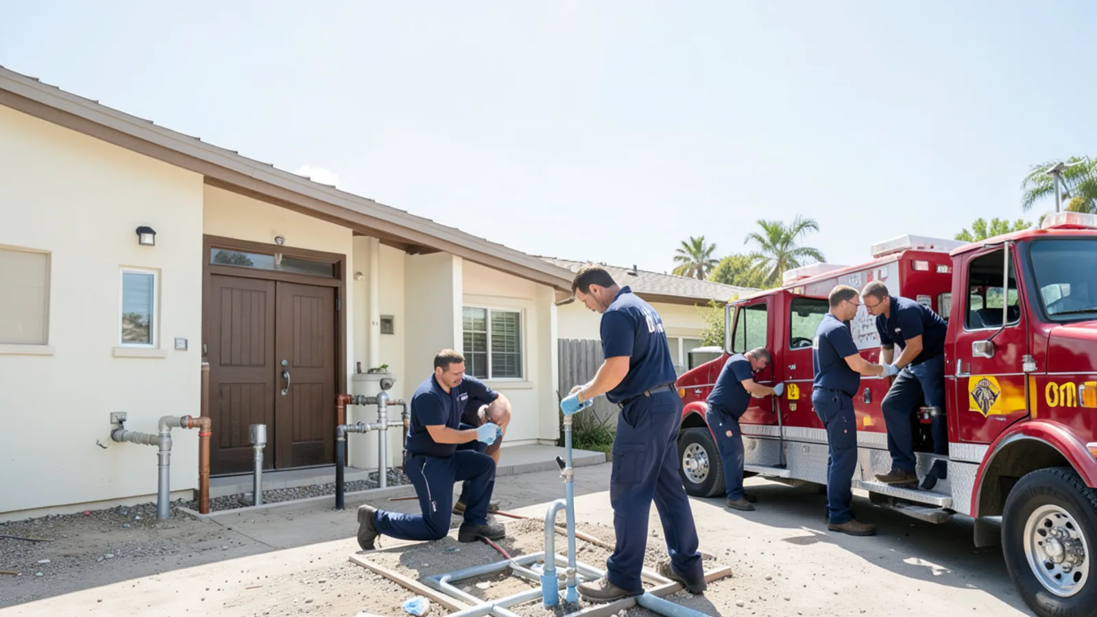 Plumbing contractor demonstrating flexible PEX-a piping vs corroded copper pipe in Ontario, CA