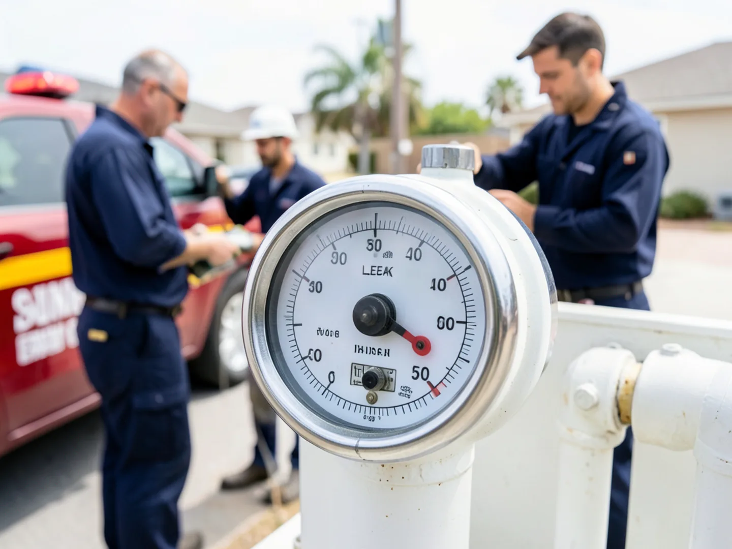 Close-up of residential water meter dial spinning with low-flow leak indicator moving