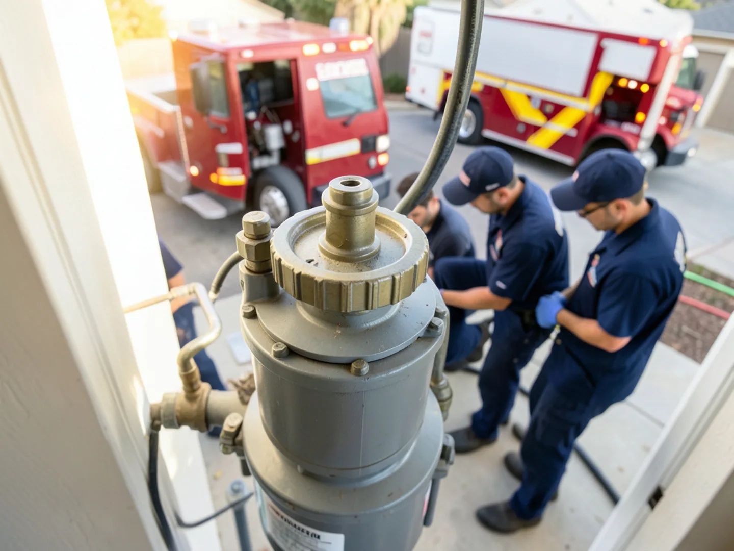 Close-up of compliant seismic earthquake shutoff valve mounted to residential gas meter