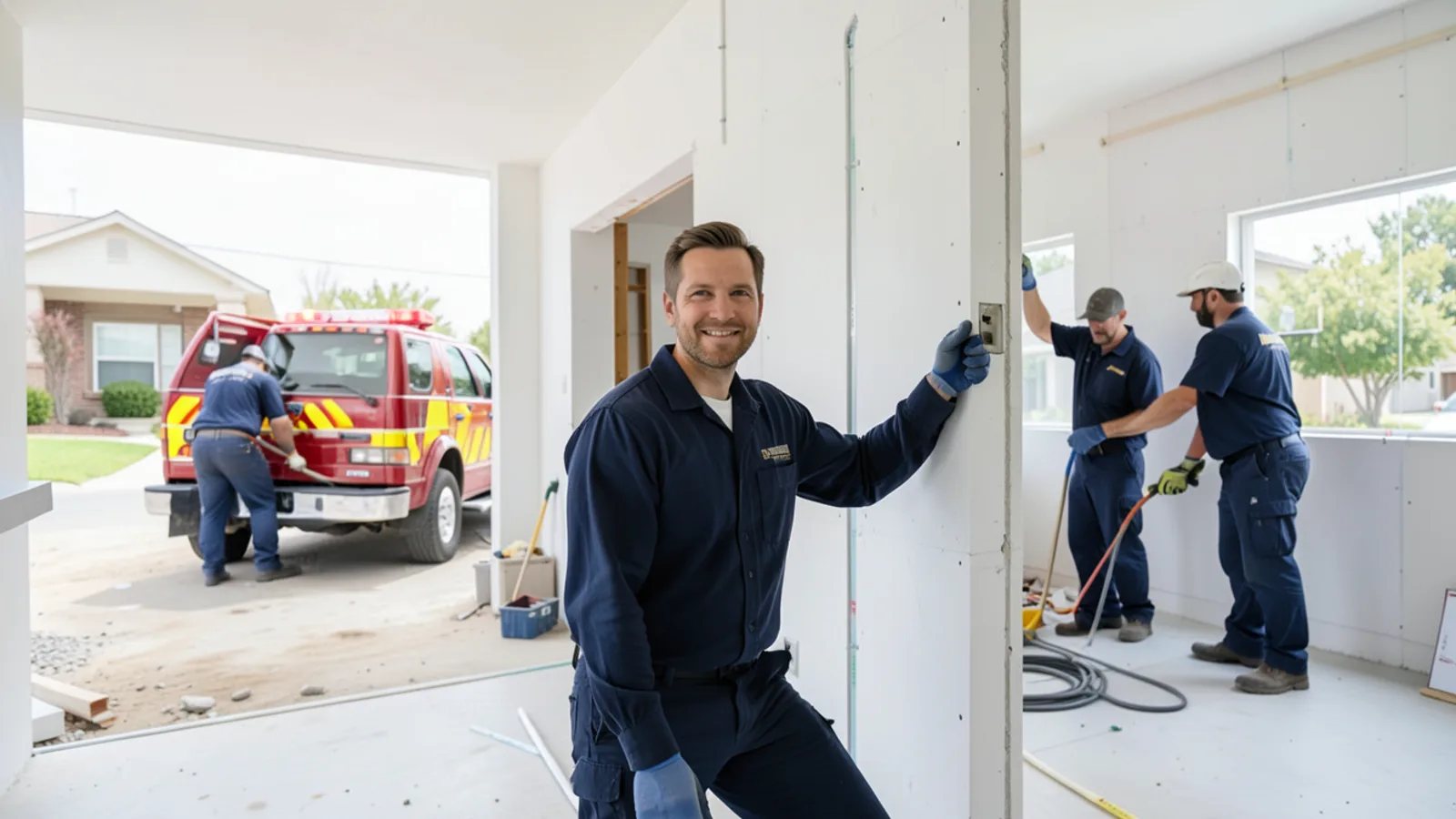 Plumbers installing modern PEX water lines through interior residential walls in Ontario, CA
