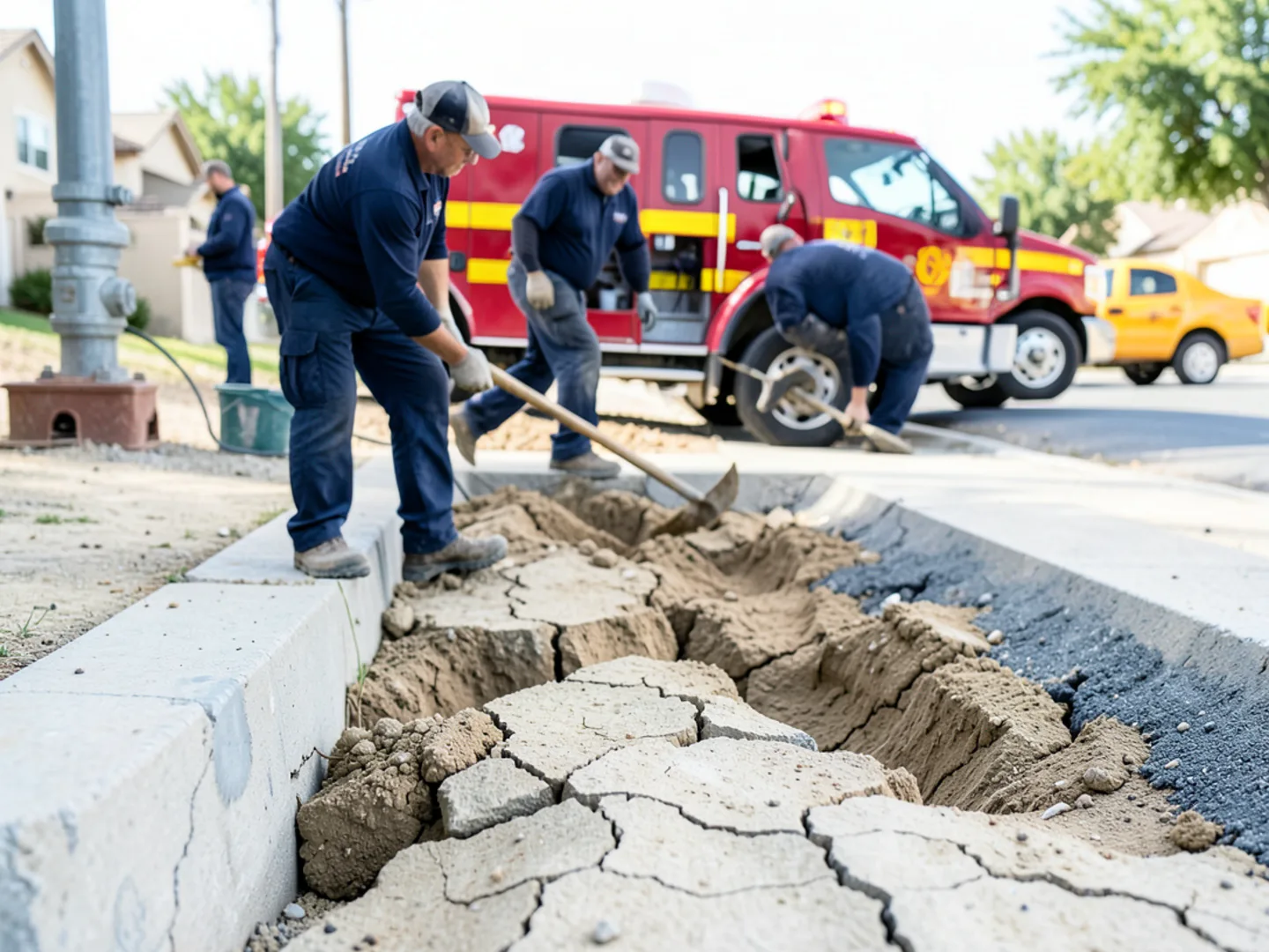Cracked soil bed along concrete perimeter demonstrating expansive soil movement in Chino