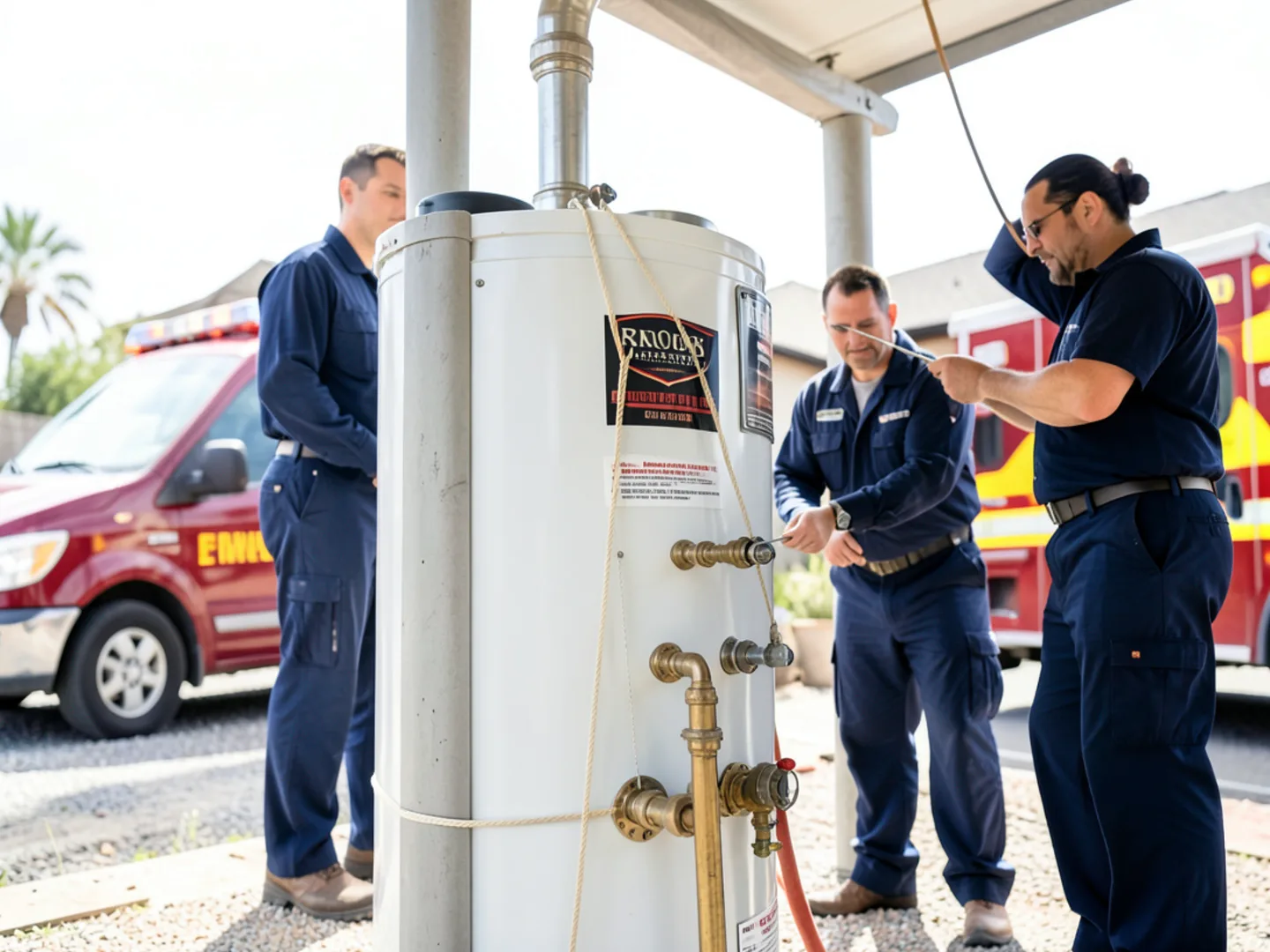 Heavy seismic strapping on water heater near San Andreas fault line in San Bernardino