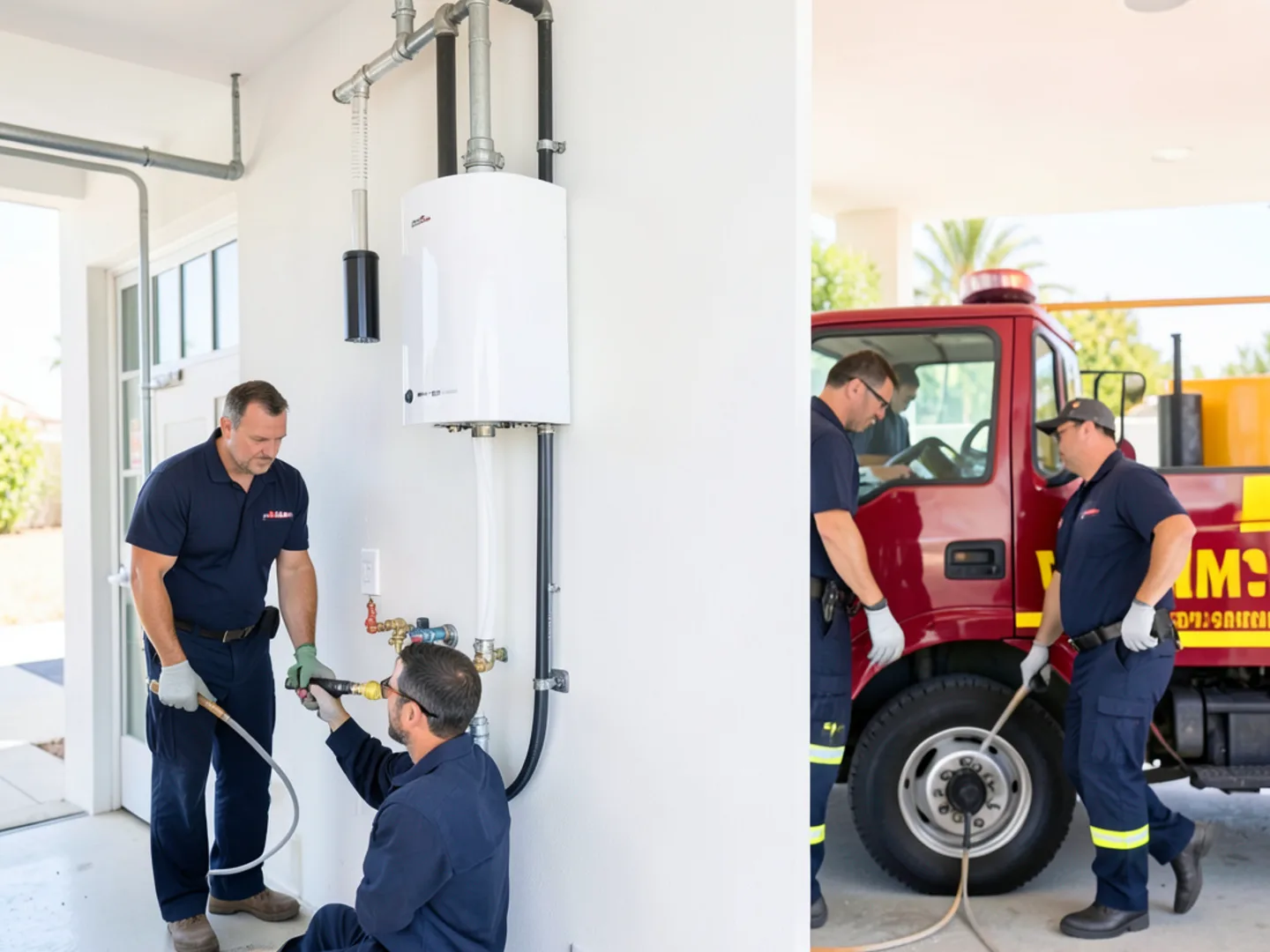 Wall-mounted high-efficiency tankless water heater installed in clean utility space